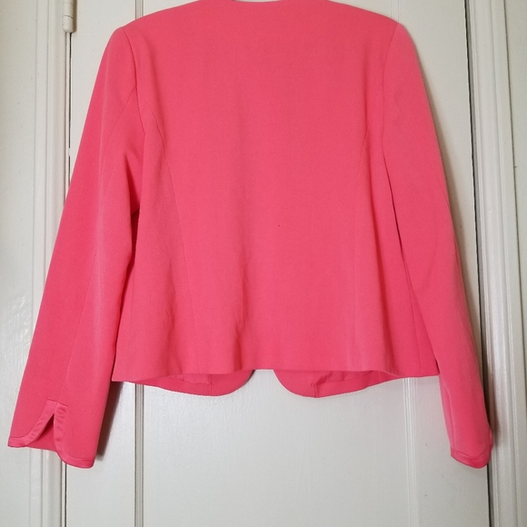 ELLE coral pink scallop trim hook closure long sleeve blazer jacket 12 - Picture 5 of 7